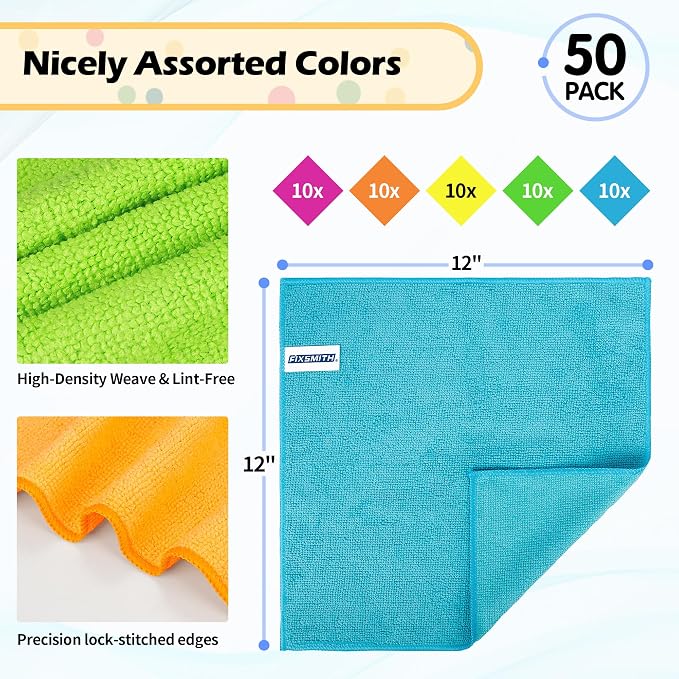 FIXSMITH Microfiber Cleaning Cloth, 50 Pack Cleaning Rags, Cleaning Towels - Image 2