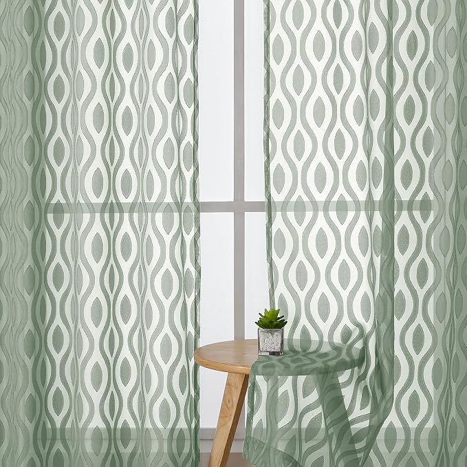 Aiyufeng Sage Green Curtains 45 Inch Length 2 Panels Set, Farmhouse Clip - Image 3