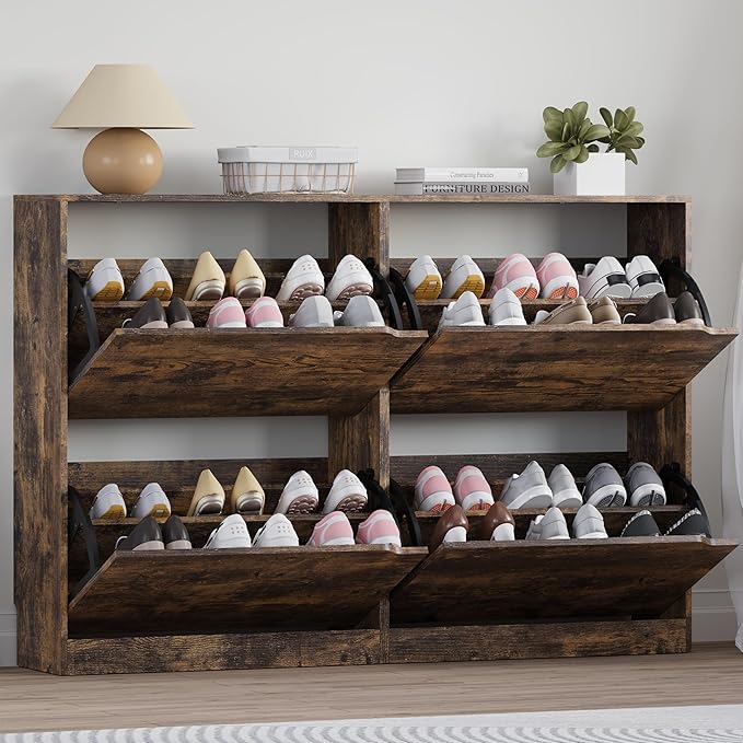 Shoe Cabinet with 4 Flip Drawers, Narrow Hidden Shoe Storage Cabinet, Slim by BORNOON