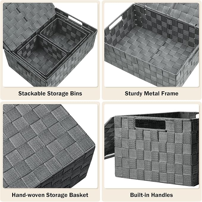 Storage Bins with Lids, Woven Storage Box Organizer Containers Decorative - Image 4