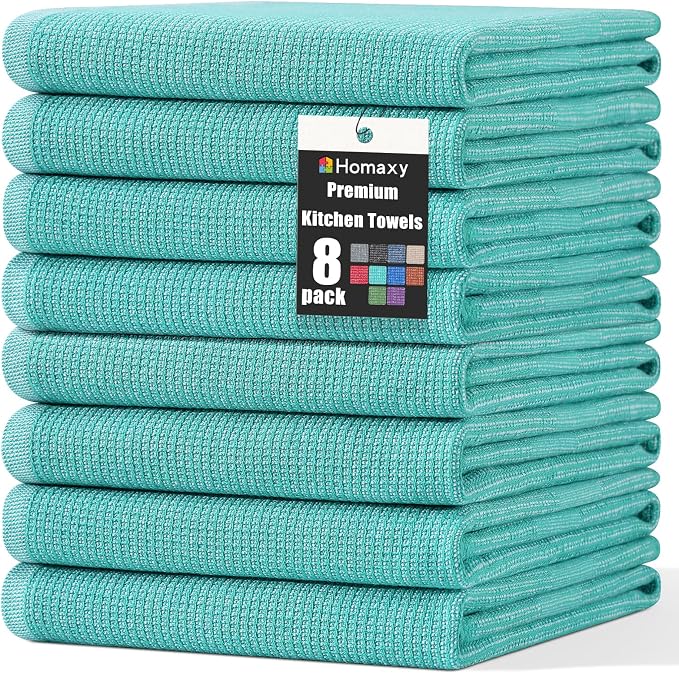 Homaxy Premium Kitchen Towels, Large Cotton Kitchen Hand Towels, Flat and Terry by Homaxy