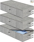 Under Bed Storage Container Bin 3 Pack, Low Profile Foldable Underbed Clothes by KUKIKAN