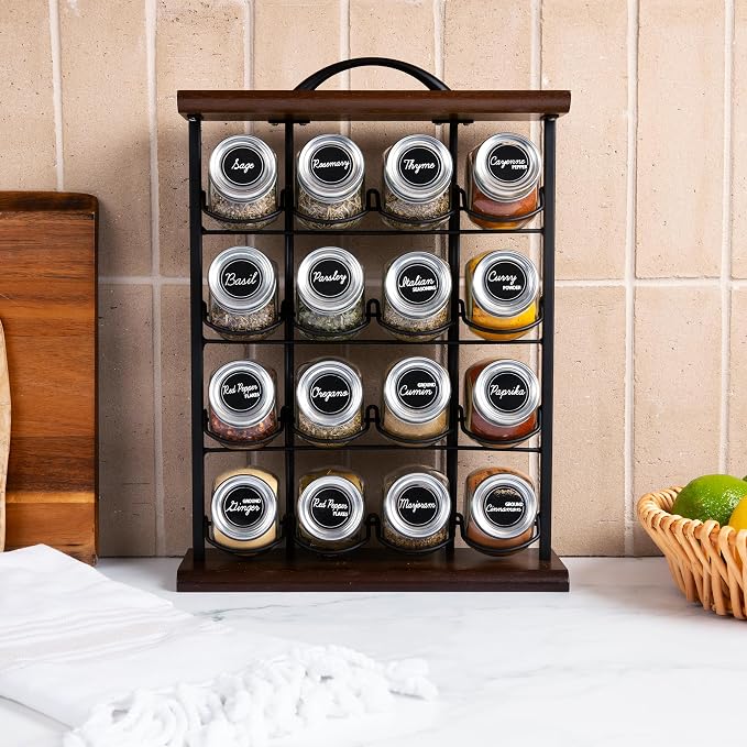 Orii 16 Jar Acacia Wood & Metal Wire Spice Rack - Image 4