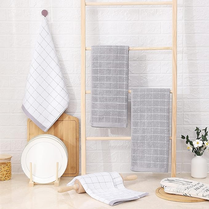 Homaxy 100% Cotton Terry Kitchen Towels, Checkered Designed, Soft and Super - Image 6