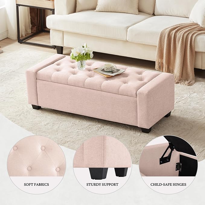 48" Ottoman with Storage, Upholstered Entryway Bench with Seating - Image 4