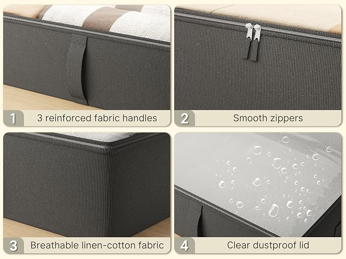 2-Pack Under Bed Storage Containers, 8 Inches Tall Underbed Clothes Storage - Image 4