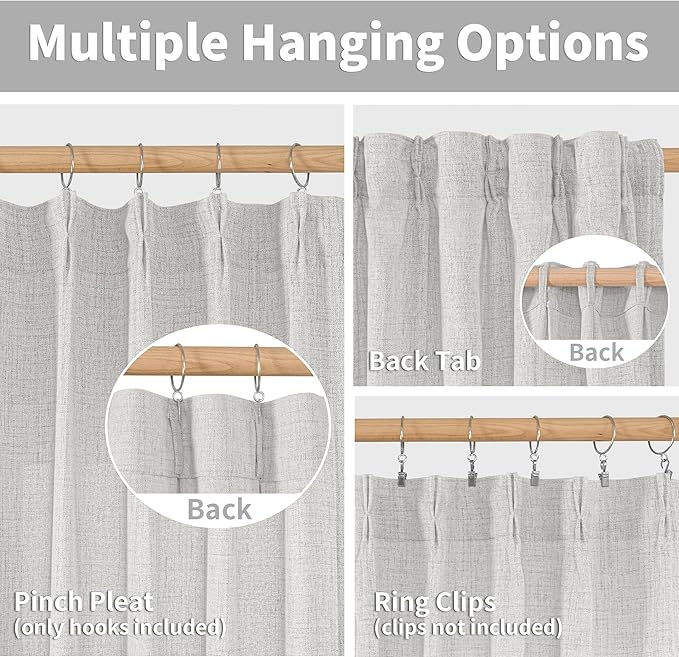 YoungsTex Linen Semi Sheer Curtains 90 Inch Length 2 Panels, Light Grey Light - Image 5