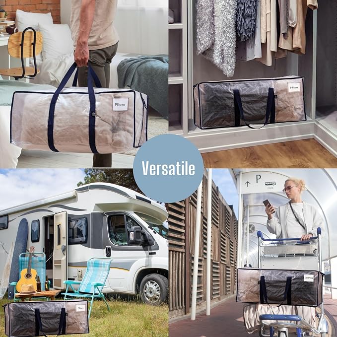 VENO 4 Pack Moving Bags Plastic Storage Totes Clothes Organization Large W - Image 6