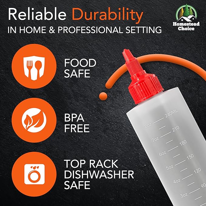6-pack Plastic Squeeze Bottles for Sauces - 8oz Condiment Squeeze Bottles for - Image 3