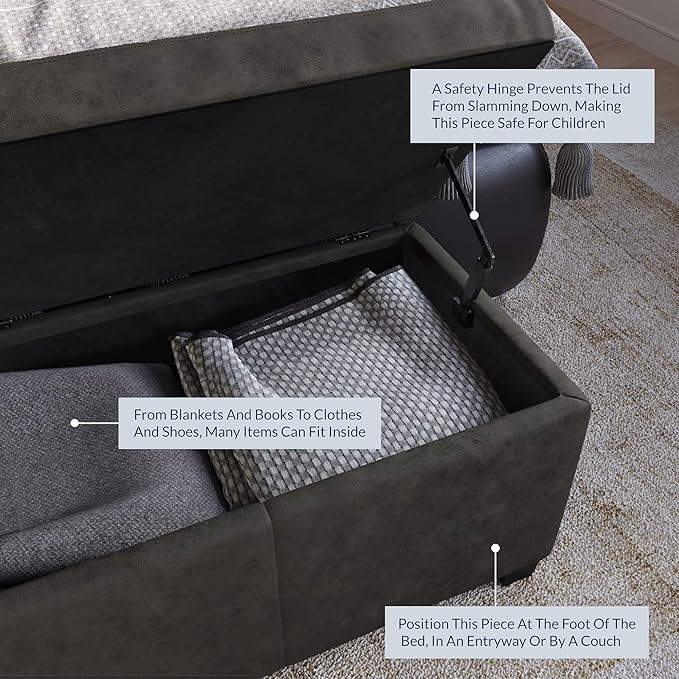 BELLEZE Storage Faux Leather Ottoman, 47 Inch Bench Bedroom Bench - Image 6