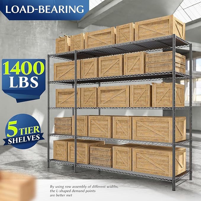 52.36" W Storage Shelves Metal Shelving Unit Load 1400LBS 5 Tier Wire Rack - Image 5