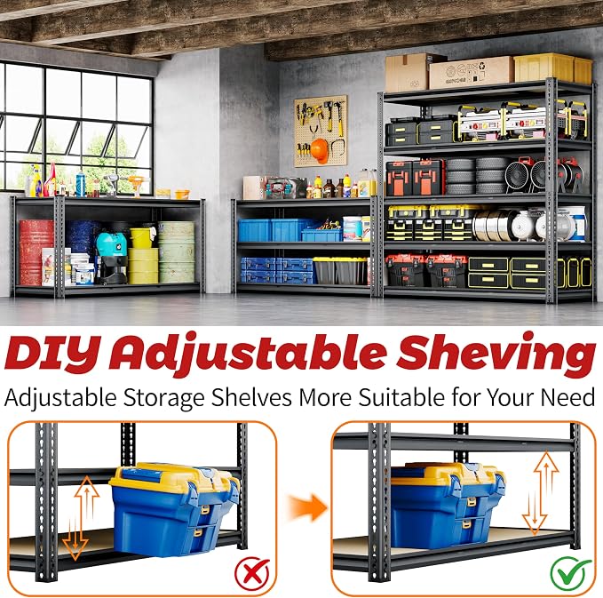 48"W Garage Shelving, 3050LBS Storage Shelves heavy duty, 5 Tier Metal Shelving - Image 7