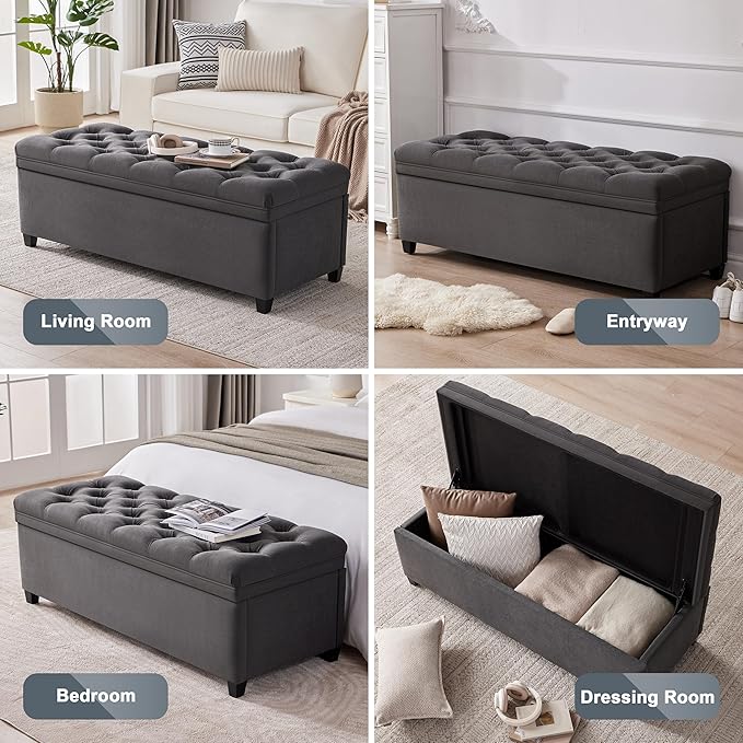 50" Storage Ottoman Bench, Tufted Ottoman - Image 4