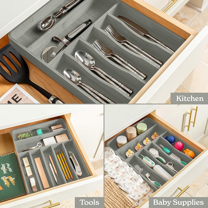 SMIRLY Silverware Drawer Organizer – Bamboo Kitchen Drawer Organizer, - Image 4