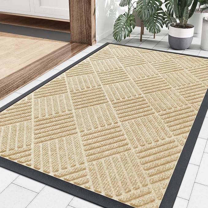 Smiry Front Door Mat Outside Entrance, Heavy Duty Outdoor Indoor Natural Rubber by Smiry