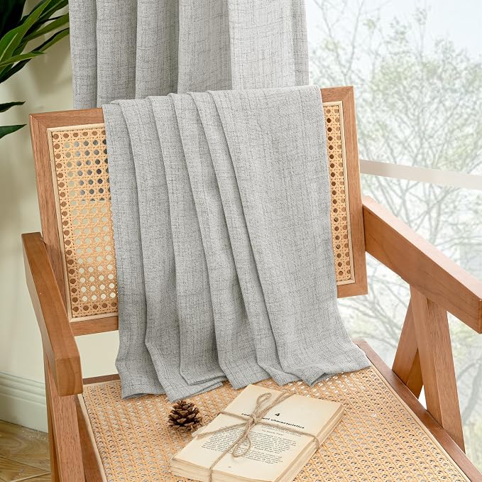 YoungsTex Light Grey Linen Curtains 90 Inch Long - Image 9