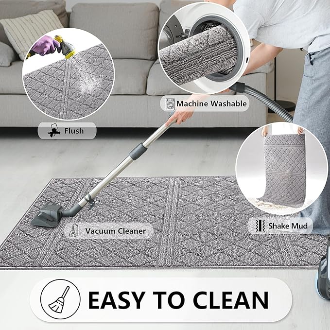 REFETONE Indoor Doormat, Front Back Door Mat 32"x40" Absorbent Rubber Backing - Image 6