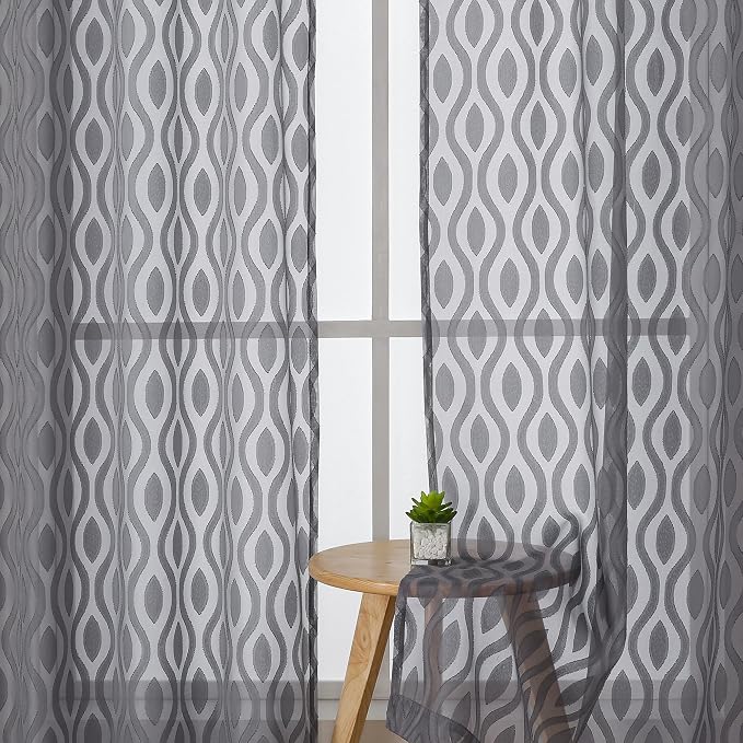 Aiyufeng Grey Sheer Curtains Tiers 36 Inch Length 2 Panels Set, Airy - Image 3