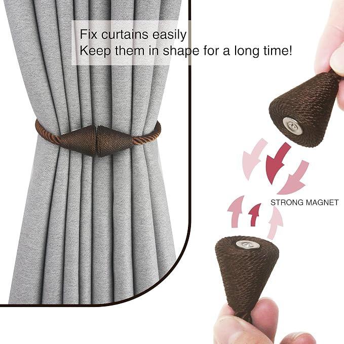 6 Pack Magnetic Curtain Tiebacks Rope Modern Handmade Curtain Tie Backs - Image 2