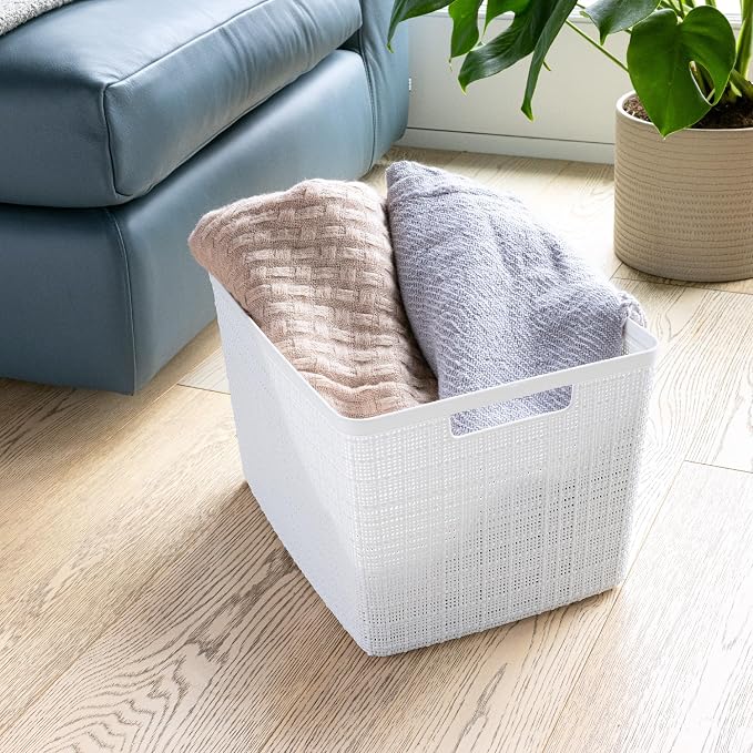 Curver Set of 4 Jute Large Decorative Plastic Organization and Storage Baskets - Image 6