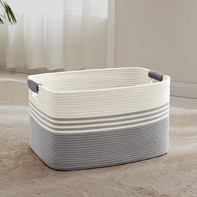 72L Large Laundry Basket with Leather Handles by ELEVATEDELEGANCETIMELESSSTYLE