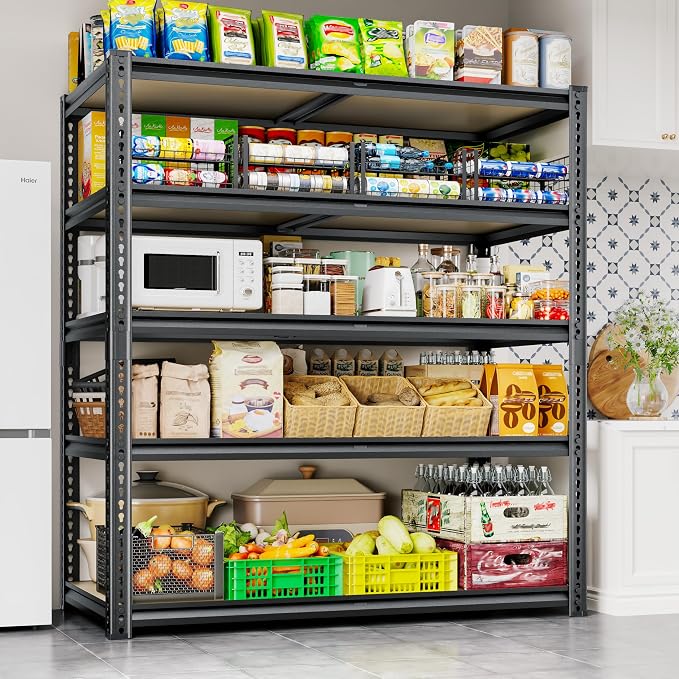 72"H Storage Shelves heavy duty, 2200LBS Garage Shelving, 5 Tier Metal Shelving - Image 7