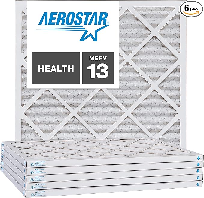 Aerostar 25x25x1 MERV 13, Pleated Air Filter, 24 1/2" x 24 1/2" x 3/4" by AirFiltersDelivered