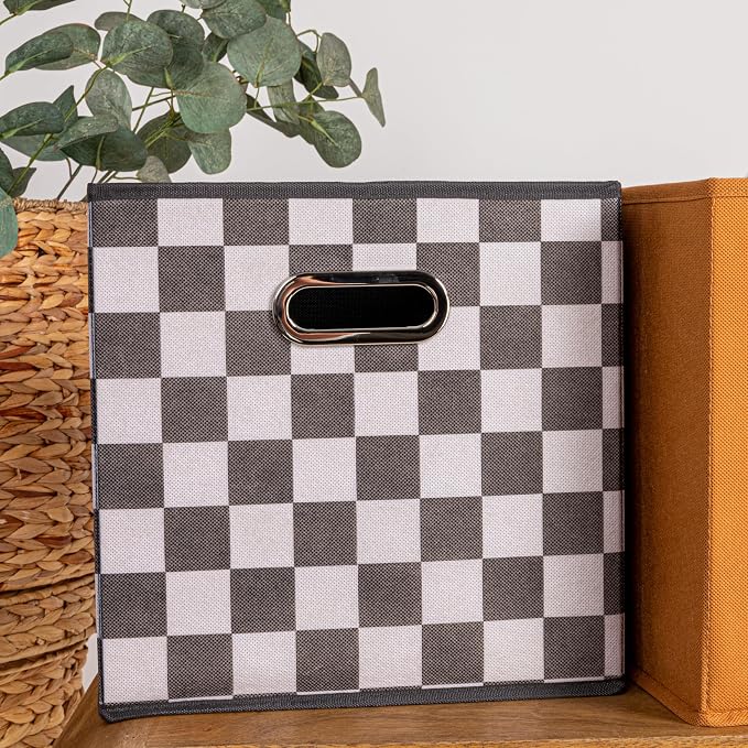 Household Essentials Fabric Storage Bins 6 Piece Set, Checkerboard White and - Image 6