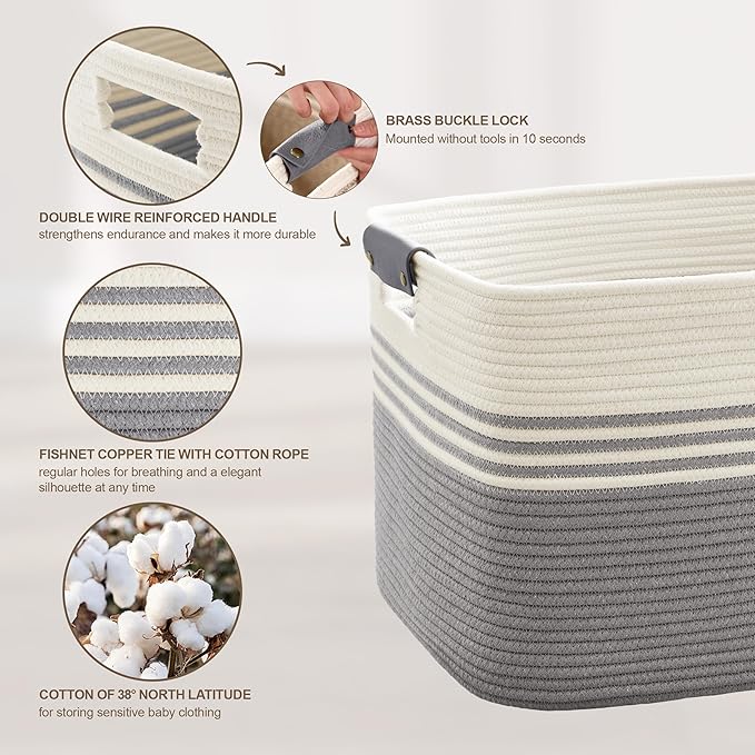 72L Large Laundry Basket with Leather Handles - Image 5