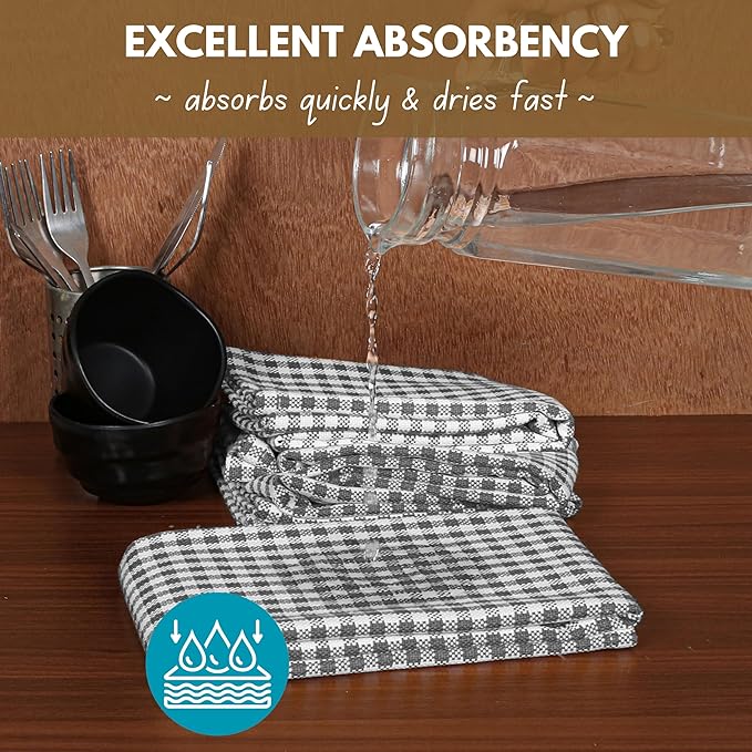 Native Fab 4 Pack Gingham Plaid Kitchen Towels 16"x26" - Image 3