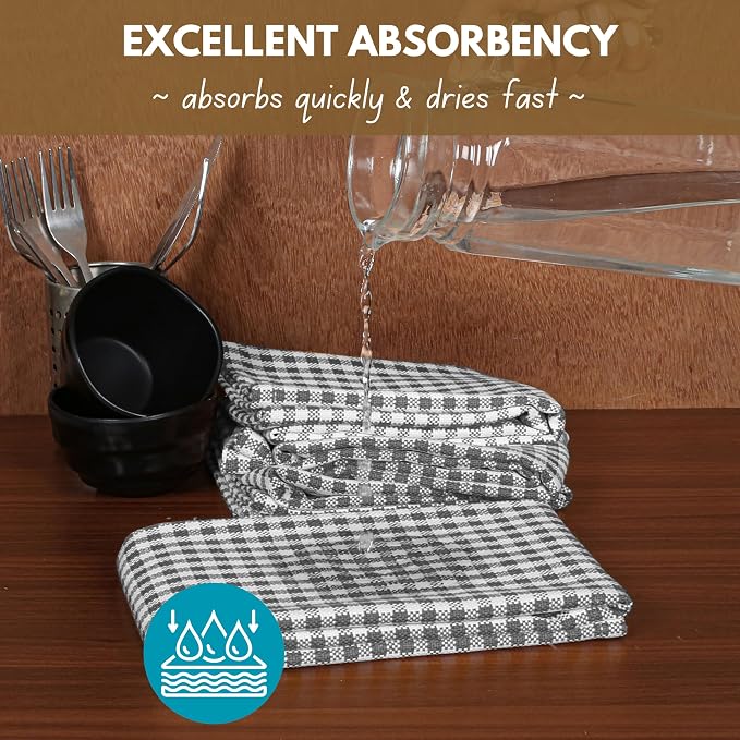 Native Fab Gingham Kitchen Towels 6 Pack, 100% Cotton 16x26 Inch, Absorbent & - Image 3