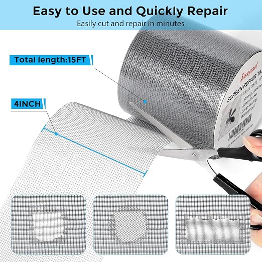 Grey Window Screen Repair Tape, 4 in X 15 FT Screen Repair Kit - Image 2