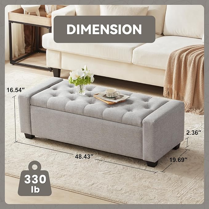 48" Ottoman with Storage, Large Storage Ottoman Bench - Image 3