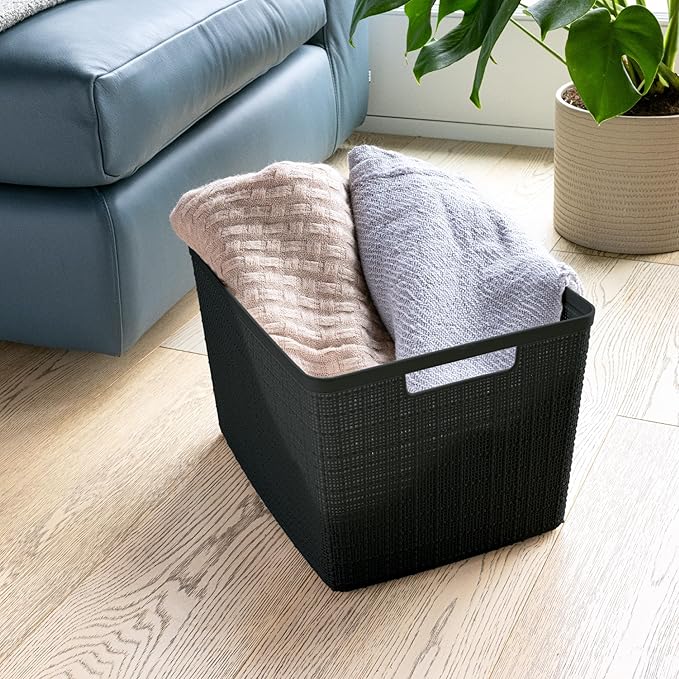 Curver Jute Large Decorative Plastic Organization and Storage Baskets, Perfect - Image 6