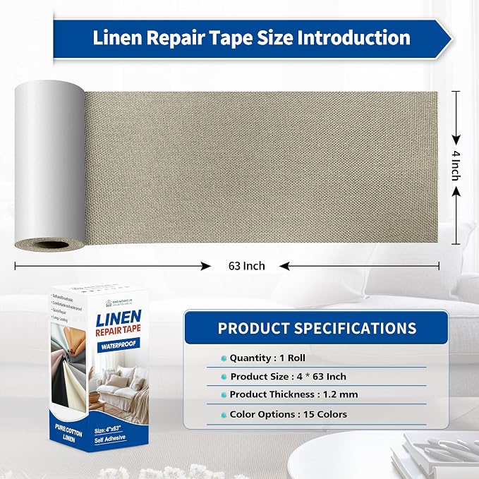 KING MOUNTAIN Linen Repair Patches, Self-Adhesive Fabric Patches, 4 X 63 inch - Image 4