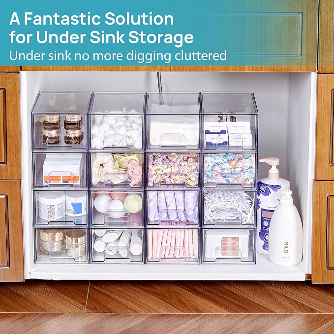 Vtopmart 2 Pack Clear Stackable Storage Drawers, 4.4'' Tall Acrylic Bathroom - Image 5
