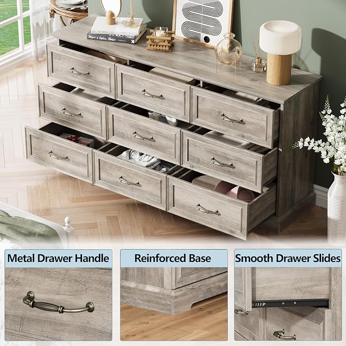9 Drawer Dresser for Bedroom, Rustic Farmhouse Dresser - Image 5