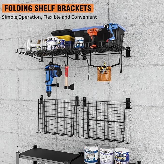 4 Pack Foldable Wall Shelf, Wall Mounted Garage Storage Shelves, Heavy Duty - Image 2