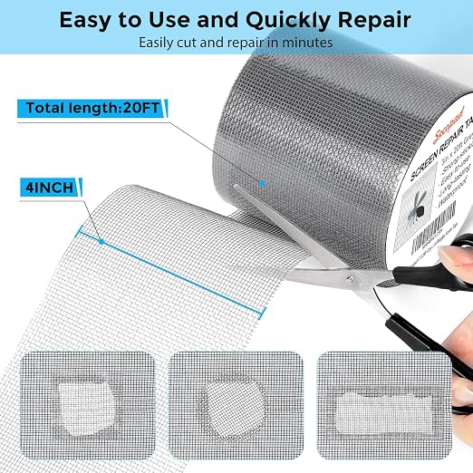 Grey Window Screen Repair Tape, 3IN X 20FT Screen Repair Kit - Image 3