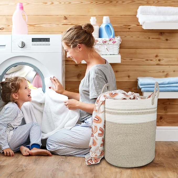 Cotton Rope Laundry Basket Hamper - Image 4