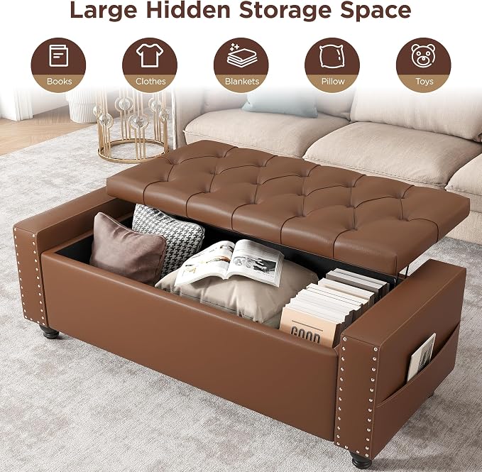 Maupvit Storage Ottoman Bench, 49 Inch Bedroom Bench, Upholstered Ottoman - Image 4