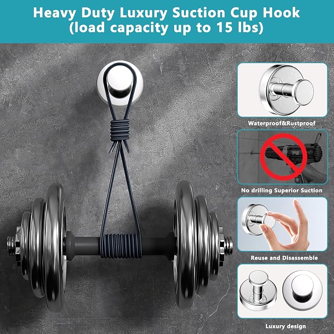 Suction Cup Hooks for Shower, Removable No Drill Towel Hooks, Upgraded 15 lbs - Image 4