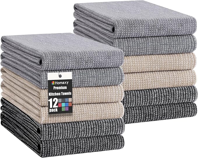 Homaxy Premium Kitchen Towels, Large Cotton Kitchen Hand Towels, Flat and Terry by Homaxy