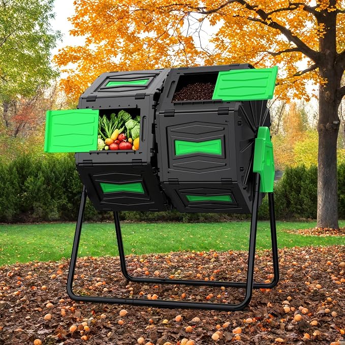 Compost Tumbler, 45 Gallon / 170L Dual Chamber Compost Bin Outdoor, 360° by AACULPET