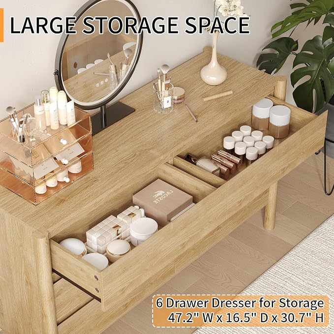 Dresser for Bedroom with 6 Drawers, Wooden TV Stand, Closet Clothes Organizer - Image 5