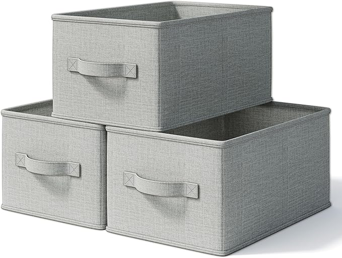 3 Pack Fabric Storage Bins for Shelves | 16.25x12x10in Closet Storage Baskets | by LaySpace-YourRoomOrganizer