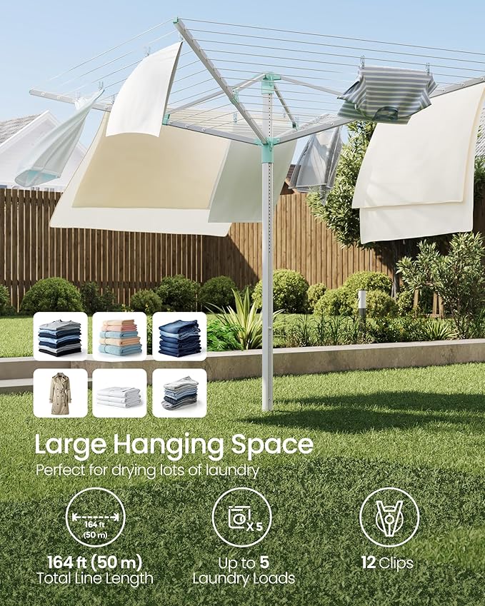 SONGMICS Umbrella Drying Rack, Retractable Outdoor Drying Rack, Height - Image 4
