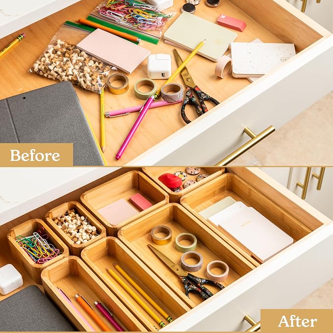 SMIRLY 8-Piece Bamboo Kitchen Drawer Organizer Set - Image 6