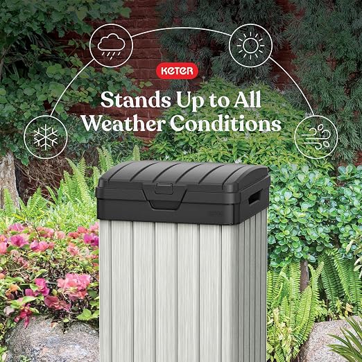 Keter Rockford Resin 38 Gallon Outdoor Kitchen Trash Can - Image 3