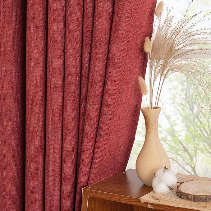 YoungsTex Red Short Linen Curtains 36 Inch Length - Image 5
